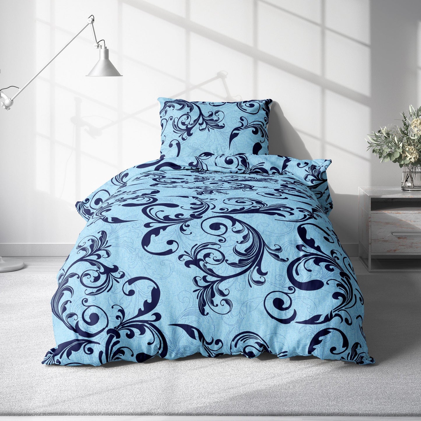 Quilt Cover Set with Beautiful Blue Black Patterns