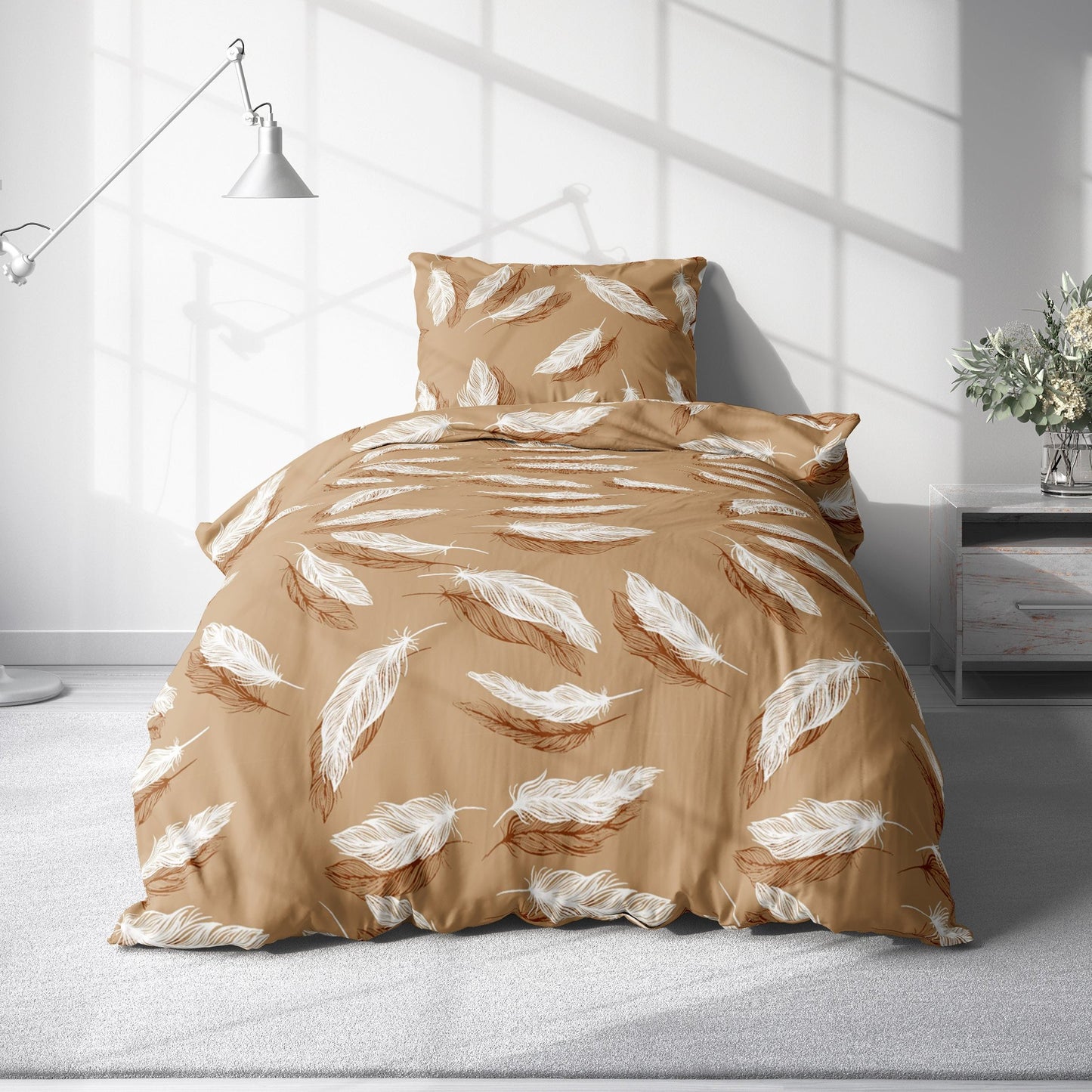 Quilt Cover Set with Beautiful Brown Feather Patterns