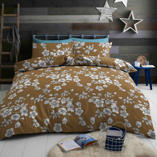 Quilt Cover Set with Beautiful Brown Flower Patterns