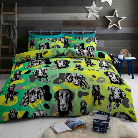 Bed Sheet Set with Beautiful Green Dog Patterns