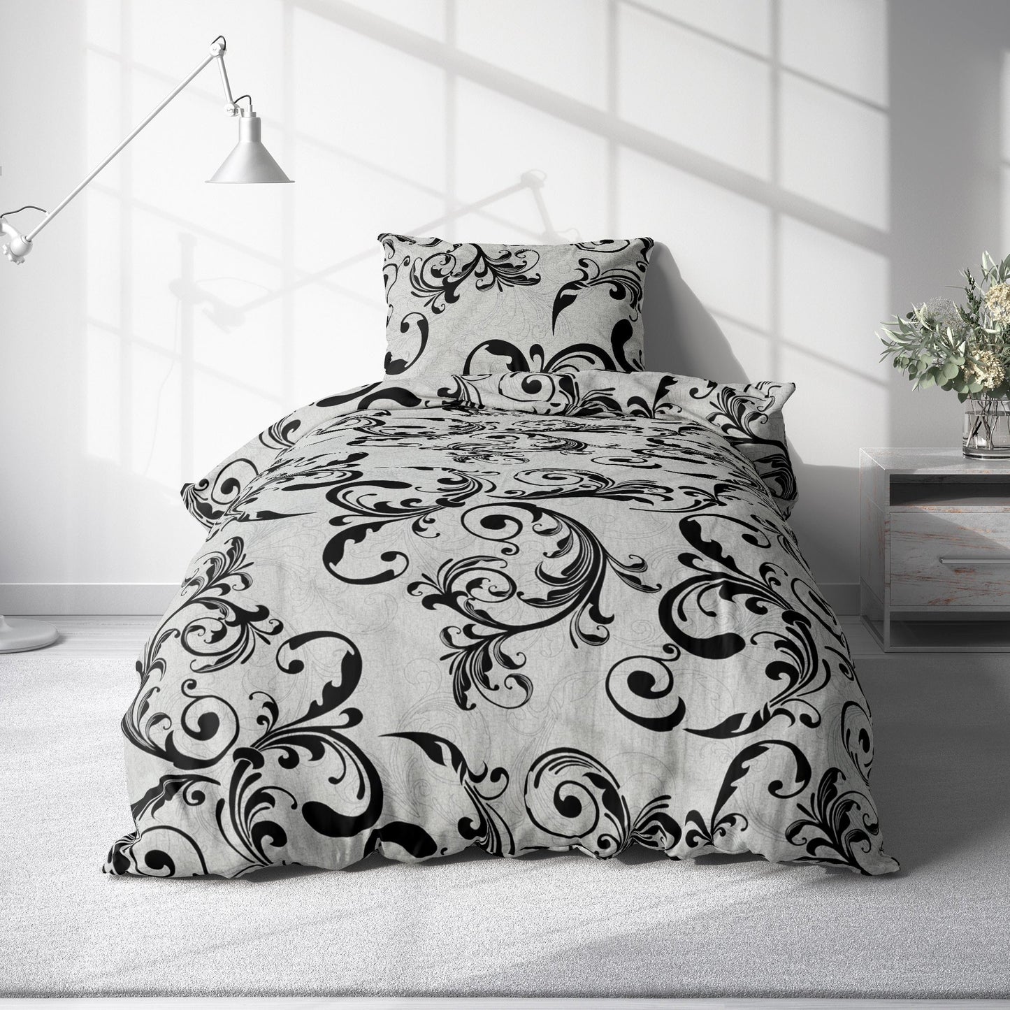 Bed Sheet Set with Beautiful Grey and Black Patterns