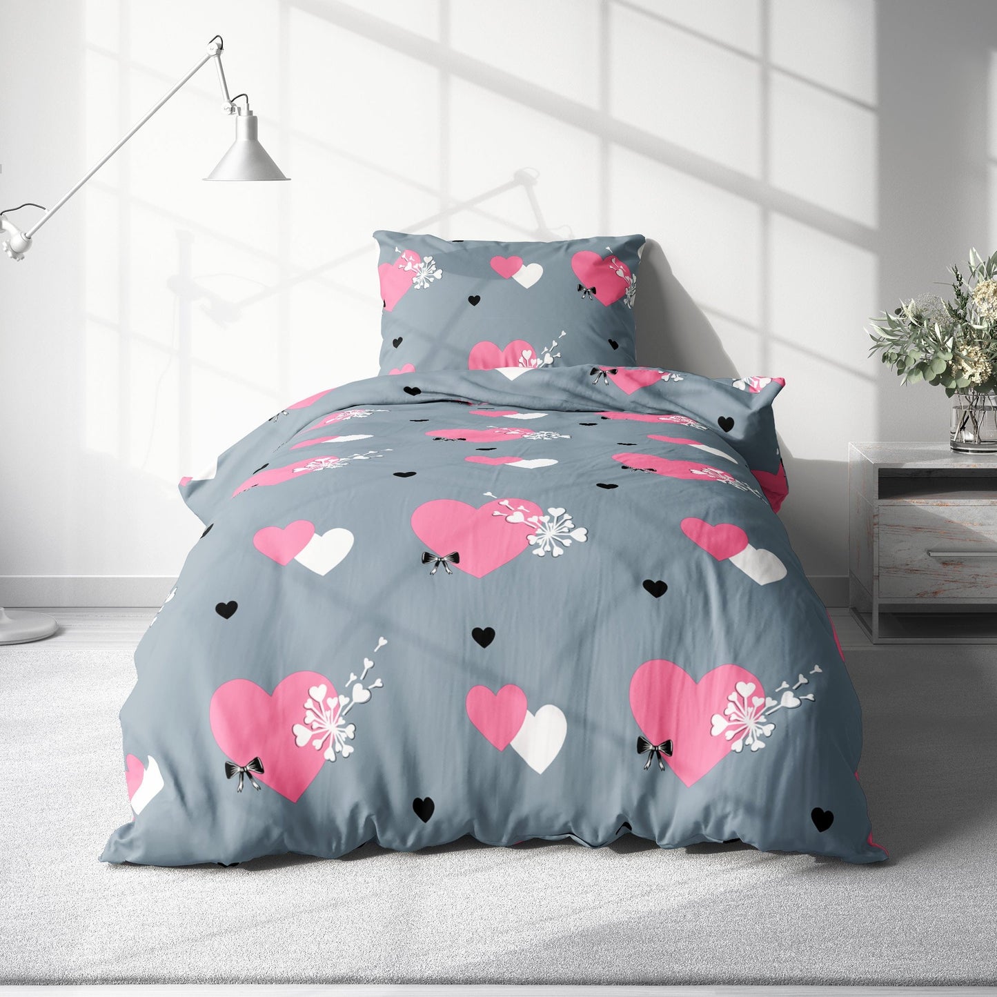 Bed Sheet Set with Beautiful Hearts Patterns