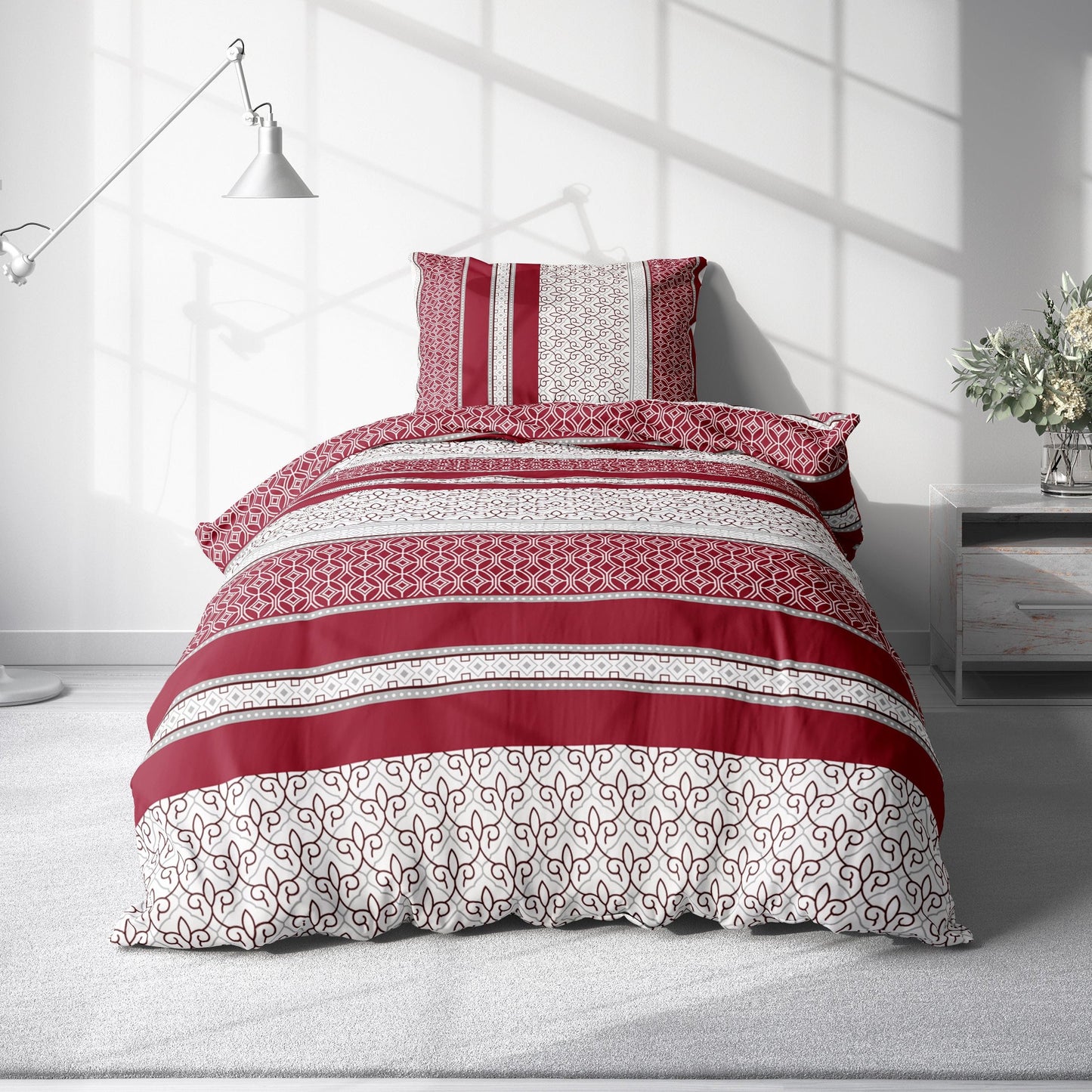 Bed Sheet Set with Beautiful Red Stripe Patterns