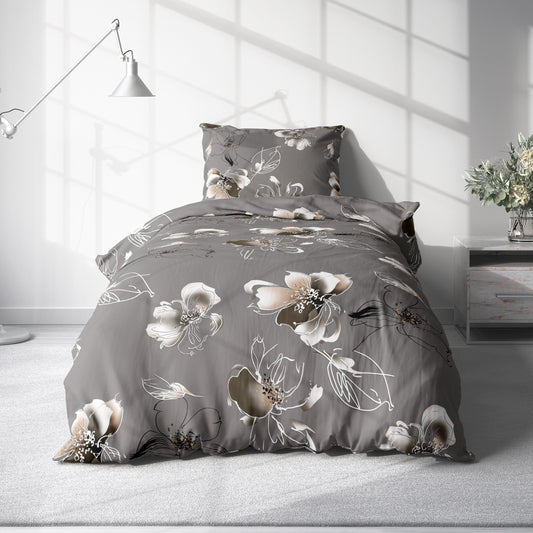 Bed Sheet Set with Grey Base Beautiful Flower Patterns