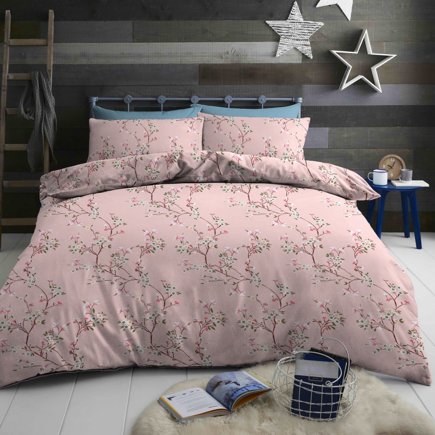 Bed Sheet Set Pink Base with Beautiful Flower Patterns