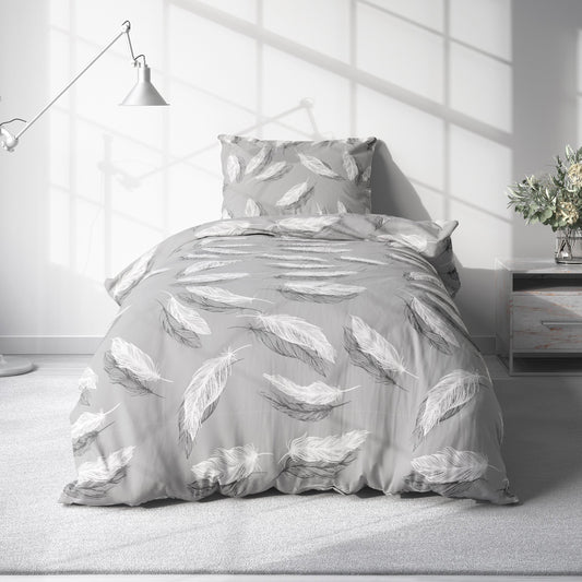 Bed Sheet Set with Beautiful Grey Feather Patterns