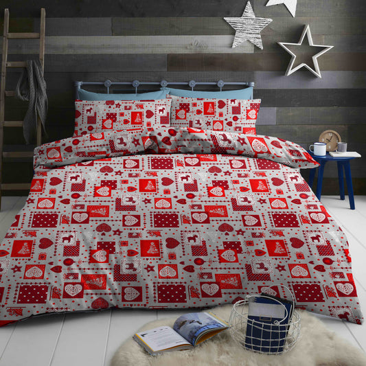 Bed Sheet Set with Red Hearts Design