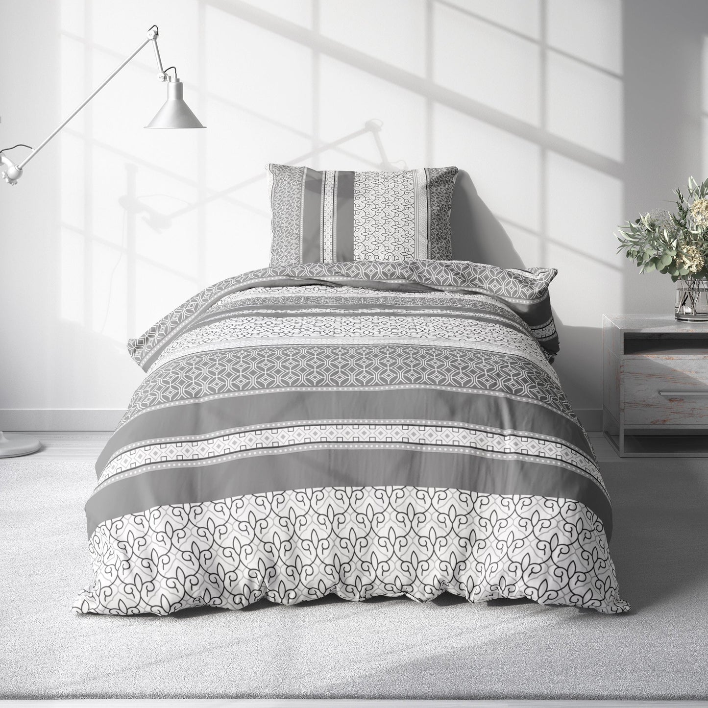 Bedsheet Set with Beautiful Grey Stripe Patterns