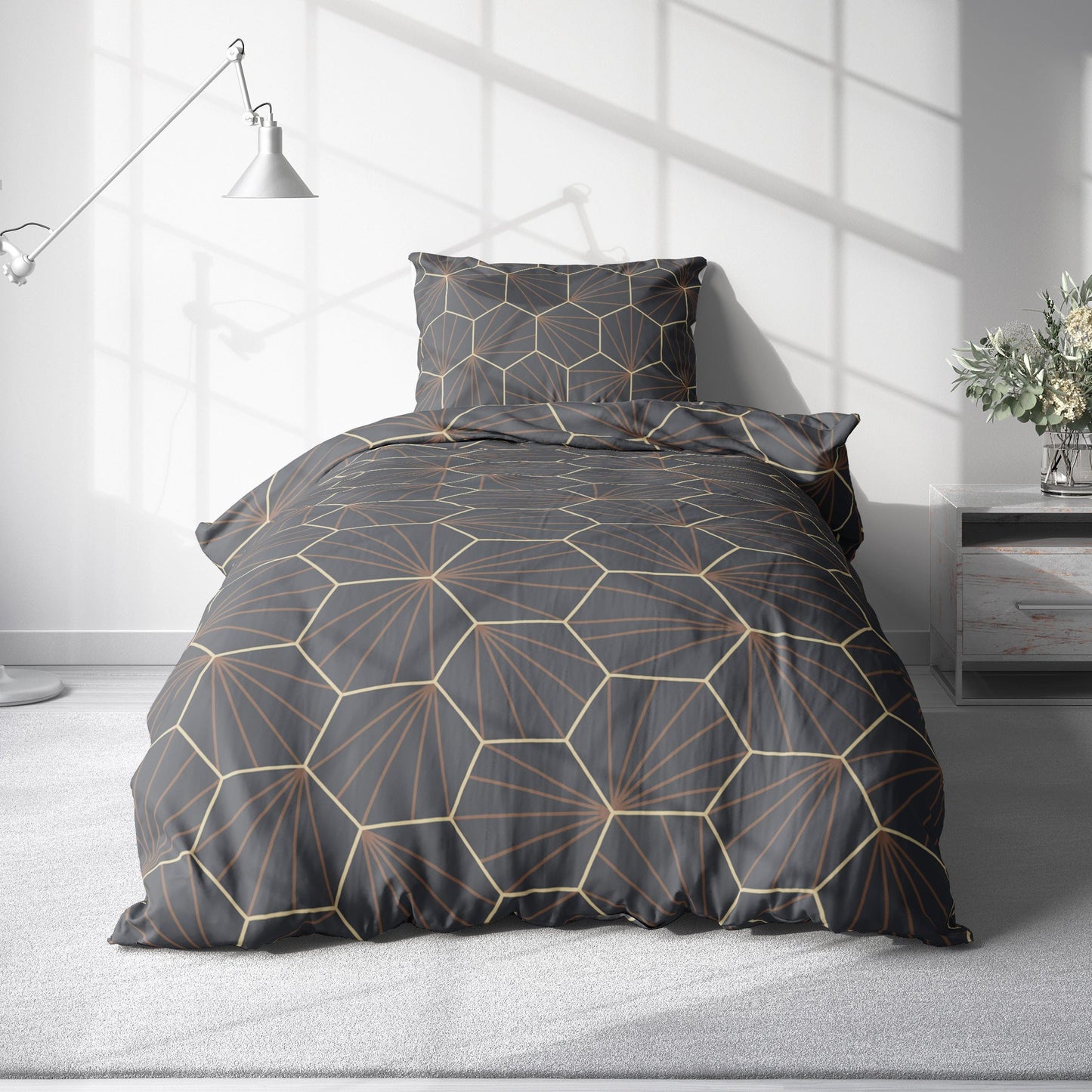 Bedsheet Set with Grey Honeycomb Patterns