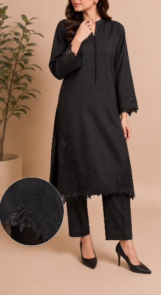 Elegant Black Embroidered 2 Piece
