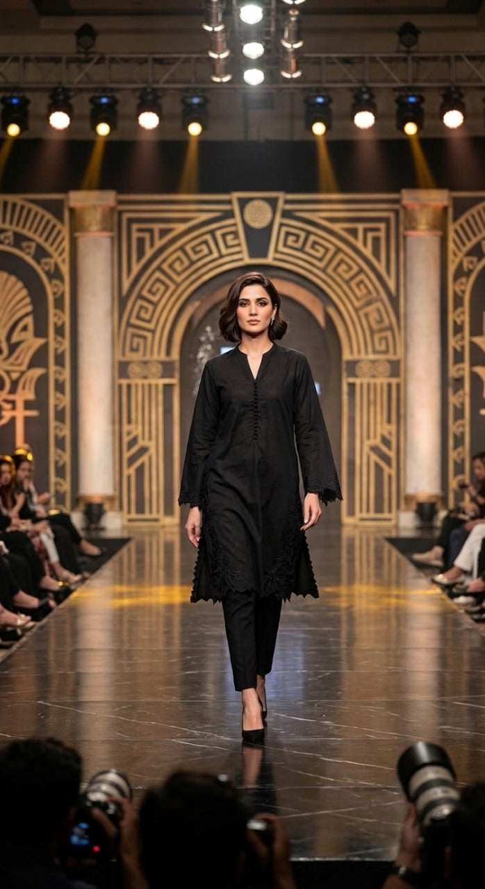 Elegant Black Embroidered 2-Piece Suit