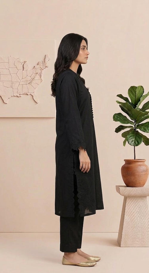 Elegant Black Embroidered 2 Piece