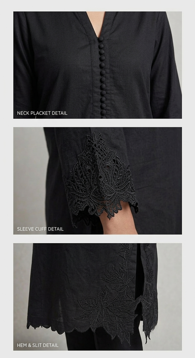 Elegant Black Embroidered 2-Piece Suit